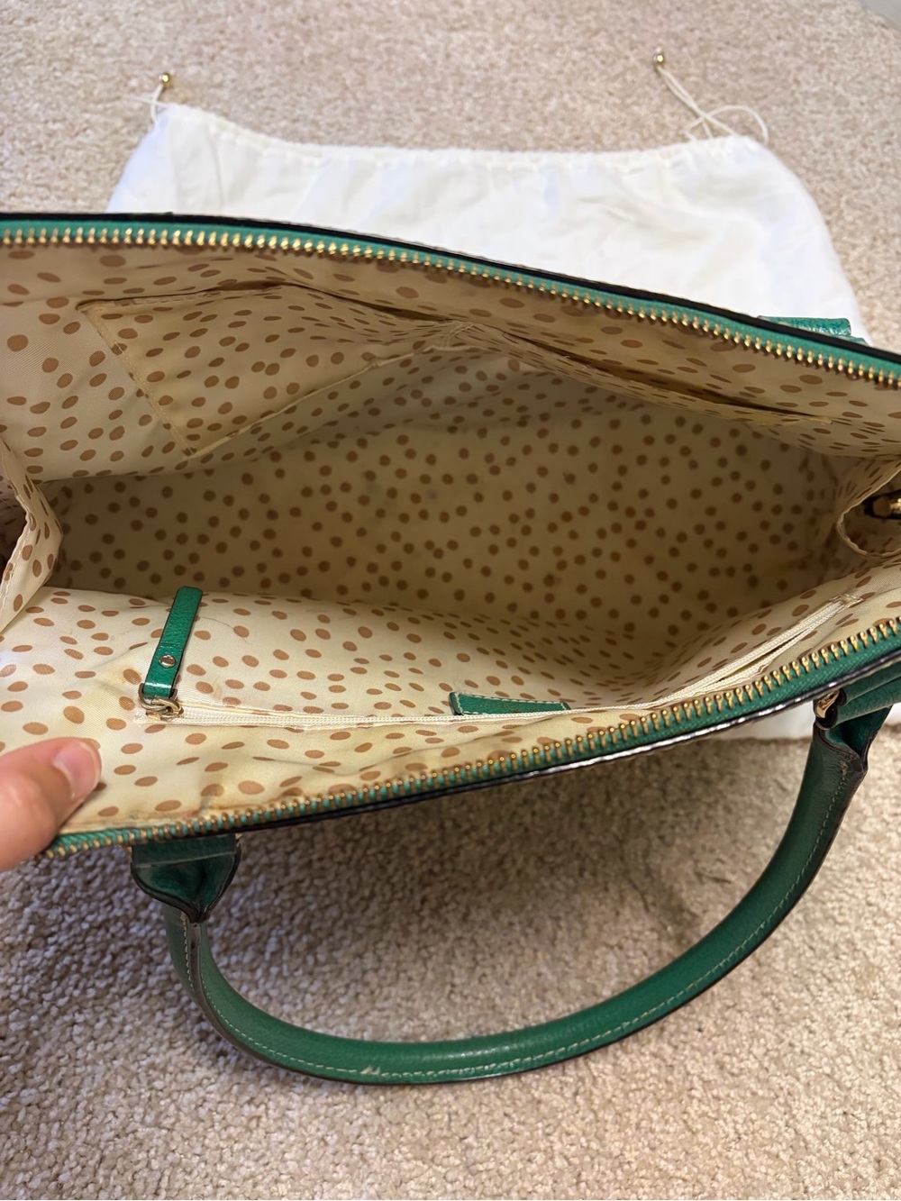 kate spade green leather dome satchel with gold hardware - Picture 4 of 7